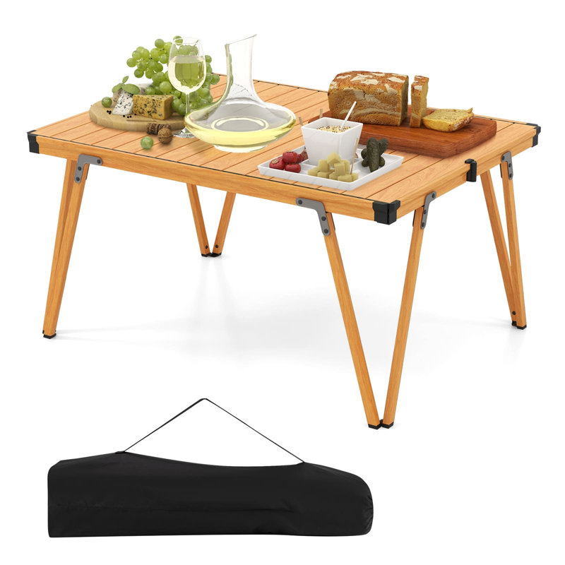 Outdoor Folding Camping Table Picnic Table W/ Storage Bag, Natural