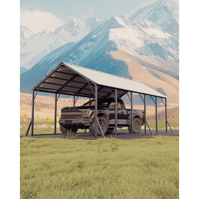 Heavy Duty Metal Carport Kit - 13x26 ft, 120° Steep-Pitch Vertical Roof for Snow Shedding, 133" High Clearance, Reinforced Frame Shelter for RV & Boat