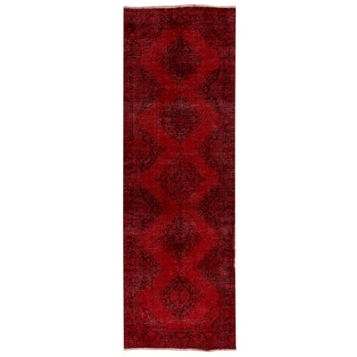 Tapis turc moderne fait à la main 4,3 x 13,5 pi de couleur rouge