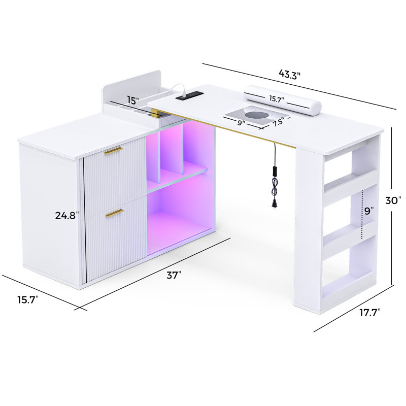 Bureau de manucure en L Kitwana, Blanc