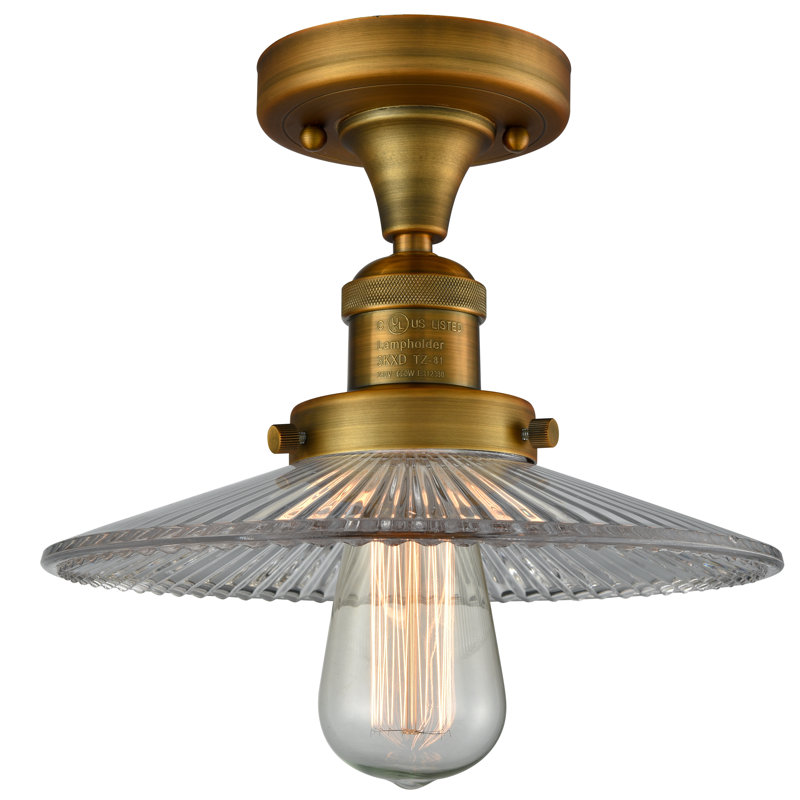 Mangan Glass Semi Flush Mount, 6 Watt Vinage LED Bulb, Brushed Brass