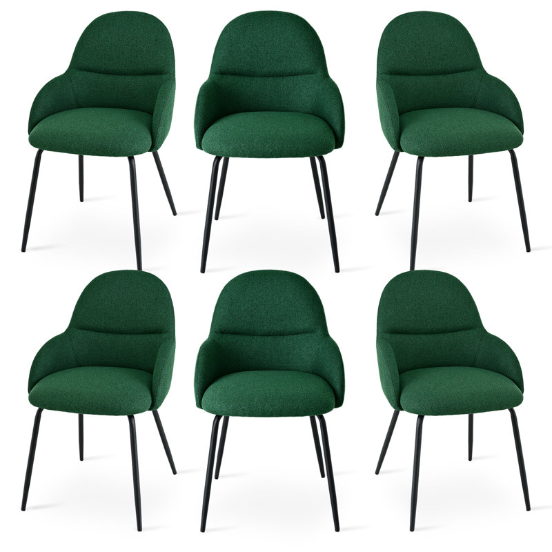 Antin Upholstered Dining Chair With Ergonomic Back And Metal Legs, Green Linen