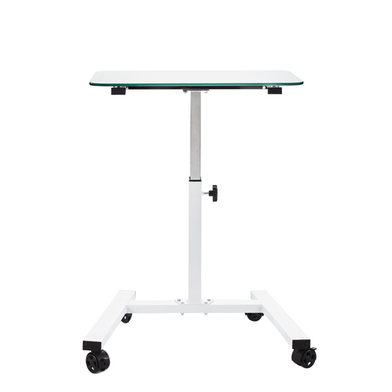 White Adjustable Height Glass Mobile Laptop Desk Cart