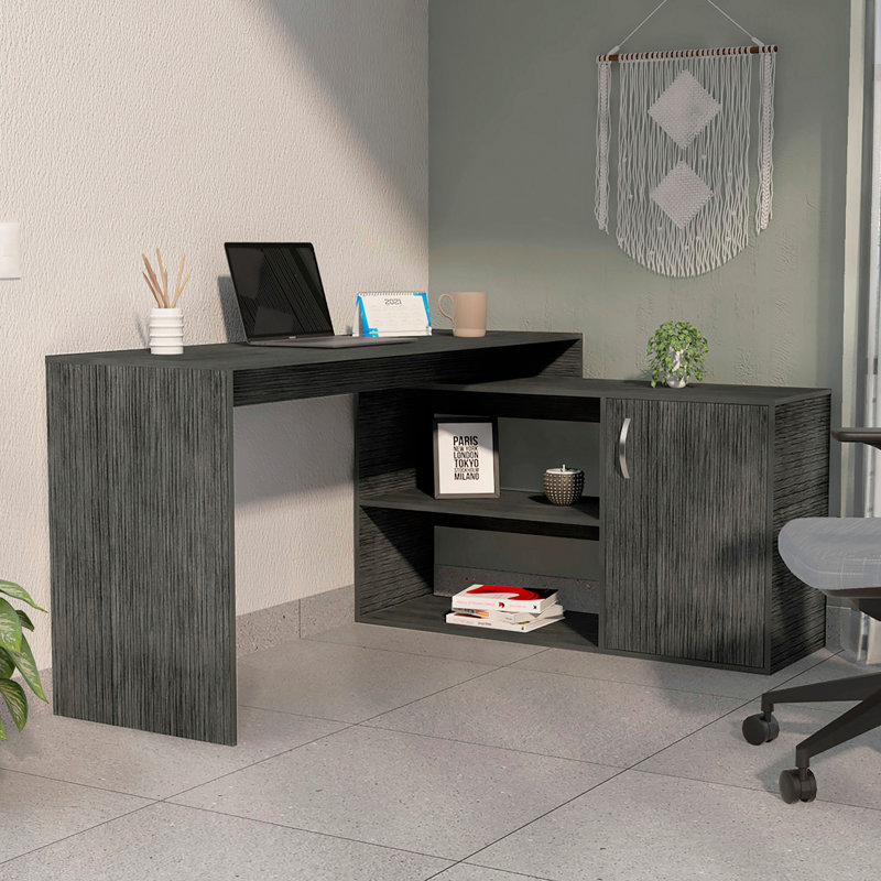 Bureau d'écriture en L à 2 tablettes brun foncé