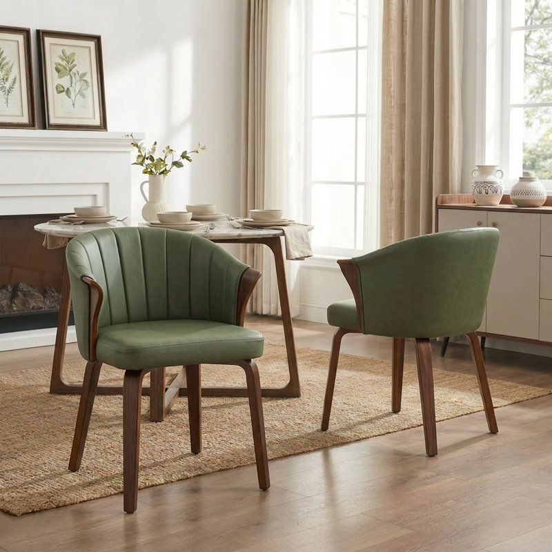 Chaise de salle à manger rembourrée en similicuir Devault, Vert