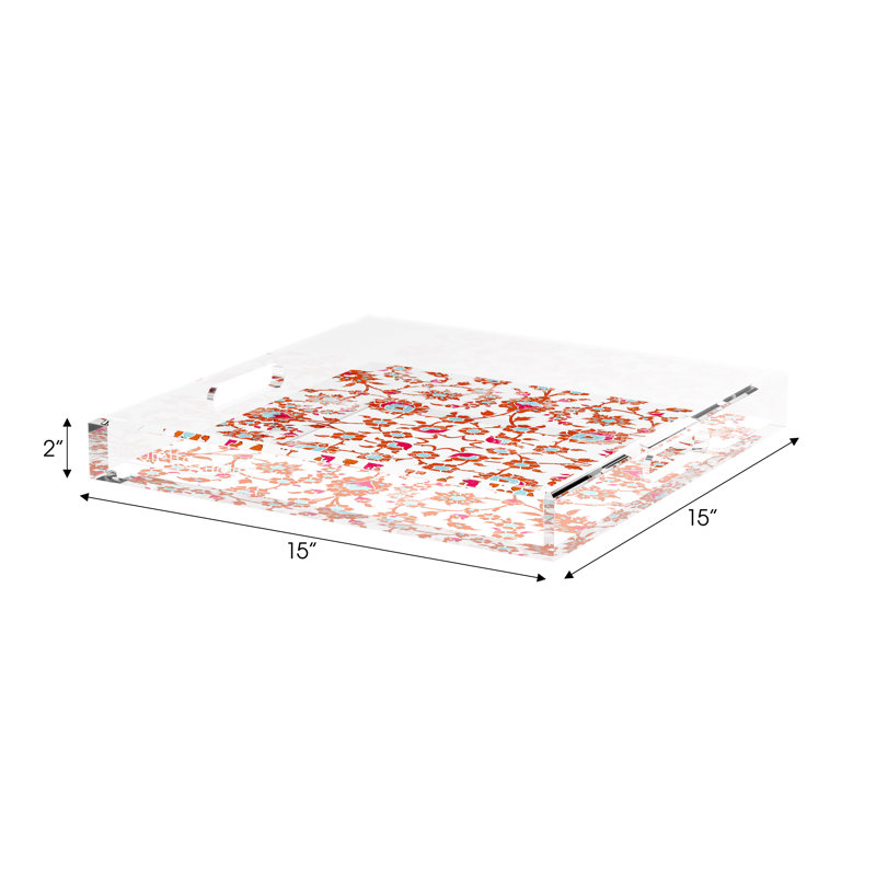 Bosphorus Acrylic Square Decorative Tray, Red Turquoise, 15"W x 15"D x 2"H