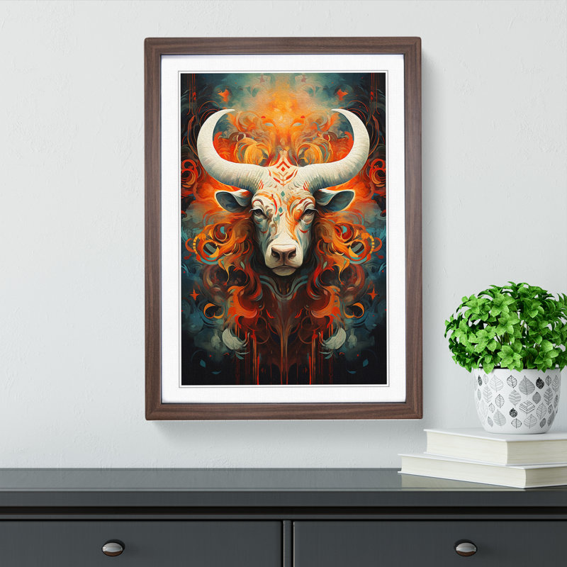 Taurus Zodiac Abstract - Framed Print, Walnut , 46cm H x 34cm W x 2cm D