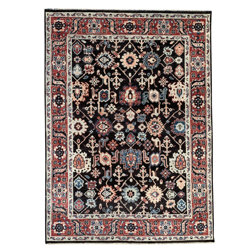 Tapis rectangulaires multicolores modernes en laine nouée à la main de style oriental moderne et élégant