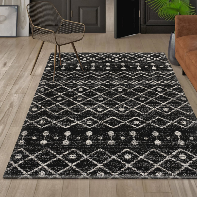 Kerana Moroccan Beni Souk Black/Cream Rug, Rectangle 5'3" x 7'7"