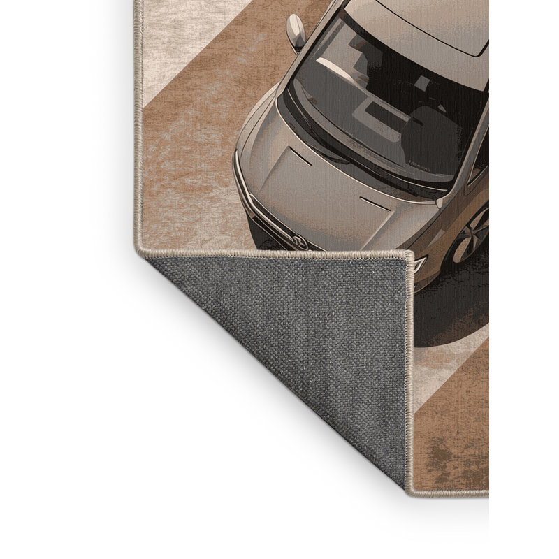 Soft Plush Eckman Family Minivan Modern Area Rug in Gray – Beige Binding, 6x9