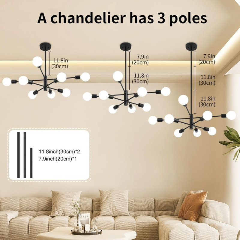Llayla 8 - Light LED Sphere Chandelier, Black, 5.1" H x 8.26" W x 8.26" D