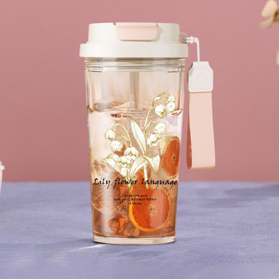 Plastic Water Cup  Suzuran Double-drink Coffee Plastic Cups Fashionable Car Straw Cups Large Capacity Beautiful Gift Cups