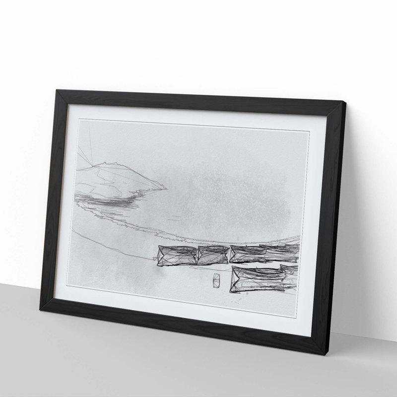 Boats on a Placid Lake in Abstract - Picture Frame Graphic Art Print, 48cm H x 65cm W x 2cm D, Black Framed
