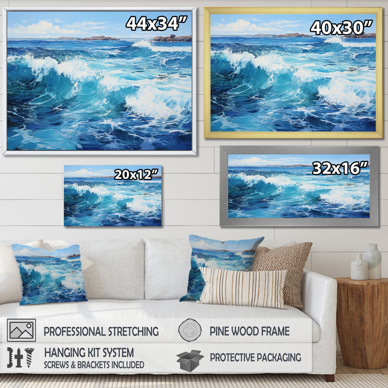 Ocean Sapphire Infinity IV - Landscapes Wall Art Prints, H 16 po x l 32 po x P 1 po, Cadre flottant doré