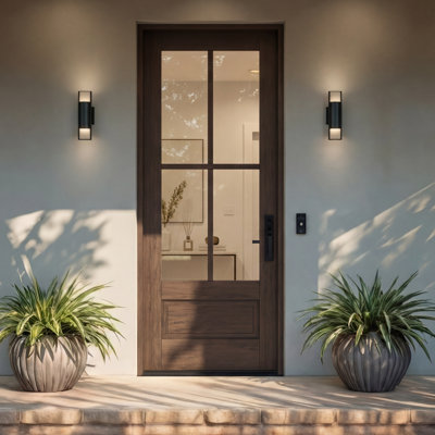 G7504-SW-96 | 96" Single Door, RTA Prehung Exterior, SDL 4 Lite, 3/4 Lite, 1 Panel, Unfinished Mahogany Wood