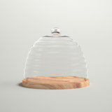Linehan Mango Wood & Glass Rnd.Hive Food Dome/Plate - Clear & Natural