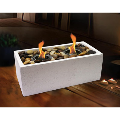 Gray Rectangle Concrete Ethanol Indoor & Outdoor Tabletop Fireplace