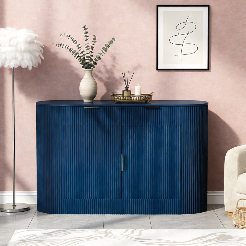 55.1 Inch Modern Storage Lilliam with 2 Doors, 2 Drawers, and 3-Tier Side Shelves for Versatile Home Organization., Navy Blue