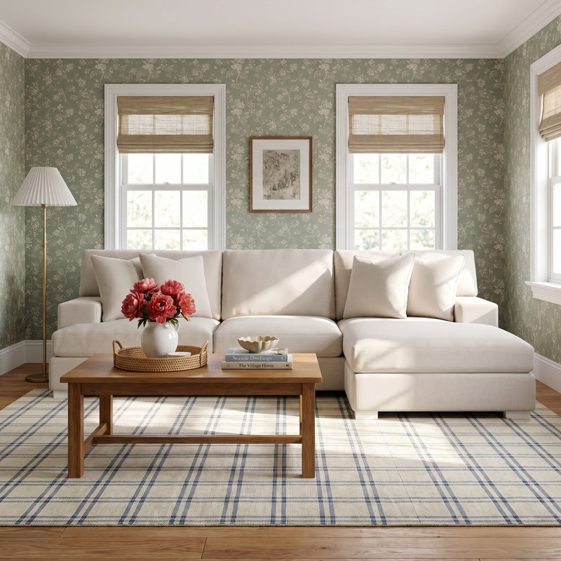 Cambria Upholstered Chaise Sectional, Elite Ivory; 0321-91, Frost White