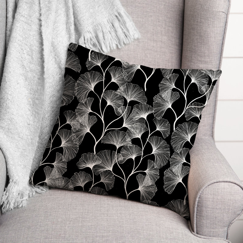  Coussin décoratif floral intérieur / extérieur en polyester, H 18 po x l 18 po, Noir