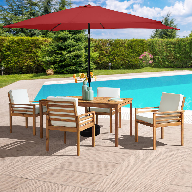6 Piece Set Okemo Table w/4 Chairs 10"" Rectangular Umbrella (Red), Red, 4