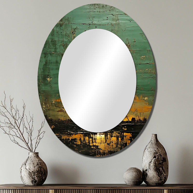 Golden Hour In The Antique Gardens - Grand miroir mural ovale sur métal, 40 po x 30 po