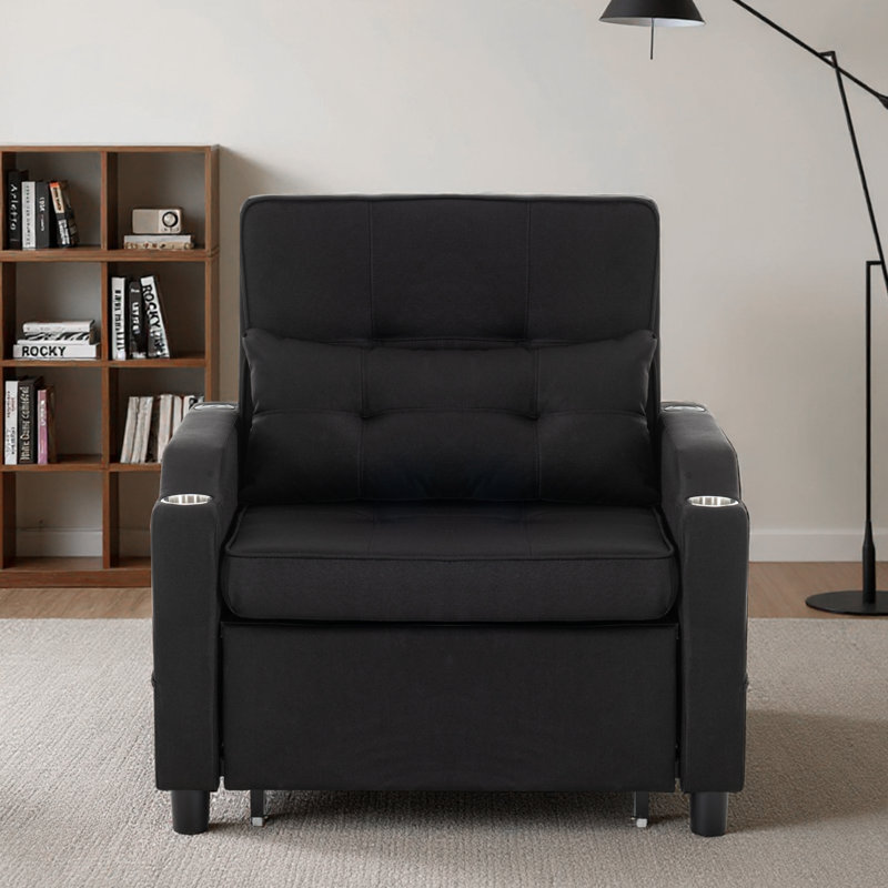 Compact 3-in-1 Convertible Sleeper Chair With Usb And Type-c Charging, Black