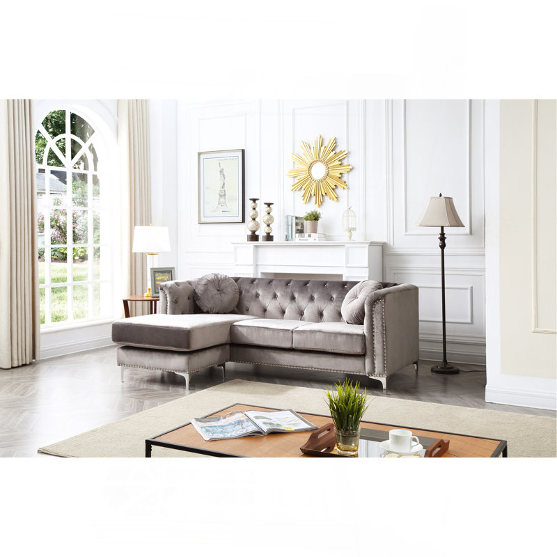 Sophisticated Sofa Chaise, Dark Gray Velvet