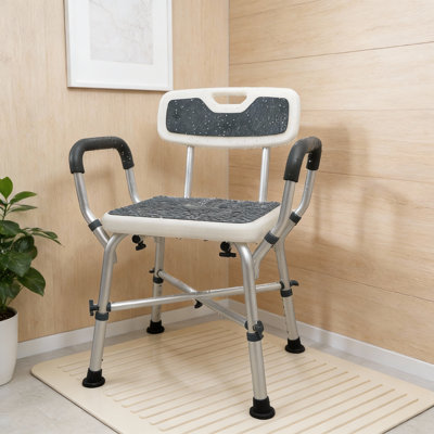 Adjustable Height Shower Chair With Padded Armrests And Back Support 450Lb Capacity