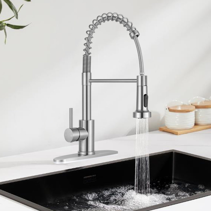 Single Handle Pull-Down Spray Kitchen Faucet - Dual Mode Setting, 1 Or 3 Hole Kitchen Sink Faucet., Brushed Nickel
