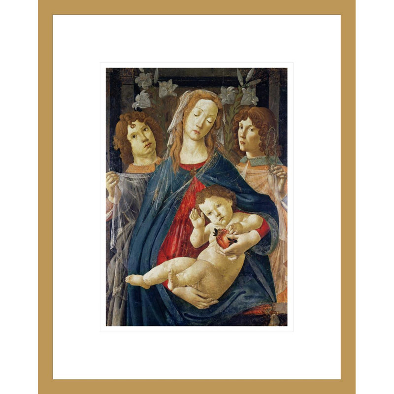 Vierge de la grenade (huile sur panneau) par Sandro Botticelli - Estampe numérique encadrée, H 16,75 po x l 13,48 po