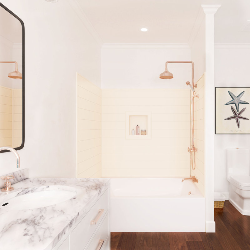 Bella CORE 3 Wall Shiplap Tub and Shower Surround Kit, Tan, 84" H x 60" W x 36" D