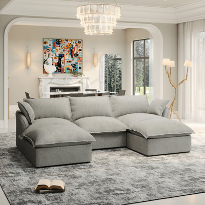 Upholstered Sofa, Cloud Sofa Modular Sectional Sofa Cloud U-Shaped Modern Couch Down Fill Cushions Soft Couches For Living Room, Bedroom Linen Blend