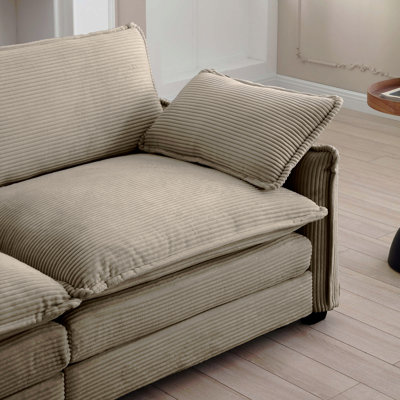 Mid-Century Modern 3-Seater Sectional Sofa With 2 Arm Pillows And 3 Throw Pillows Corduroy Fabric