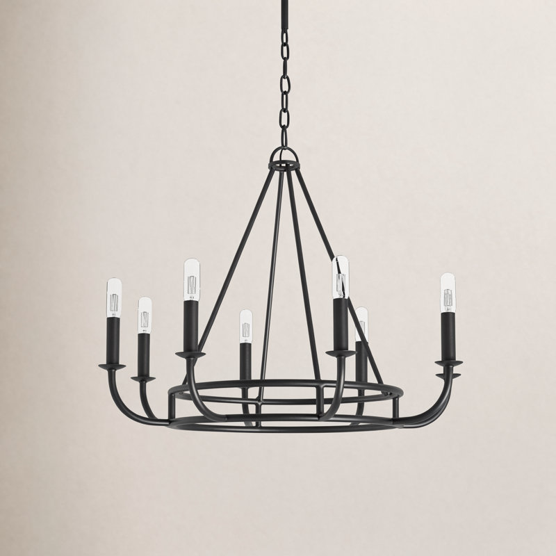 Lustre en roue de chariot à 8 lumières de style bougie Akir, Noir