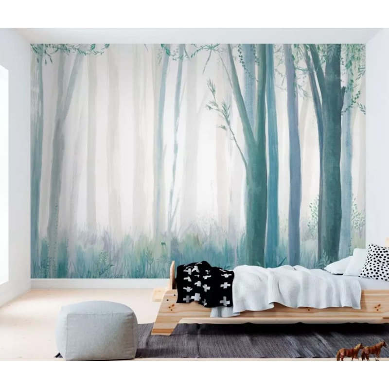 Murale aquarelle forêt à peindre, L 8,17 pi x l 12,5 pi
