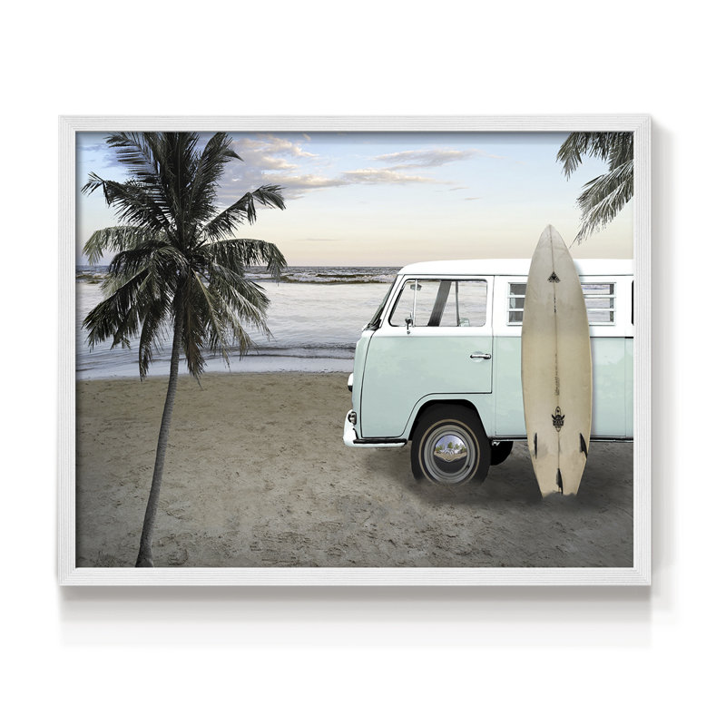 «Be Happy Beach», reproduction encadrée, H 8 po x l 10 po, Blanc
