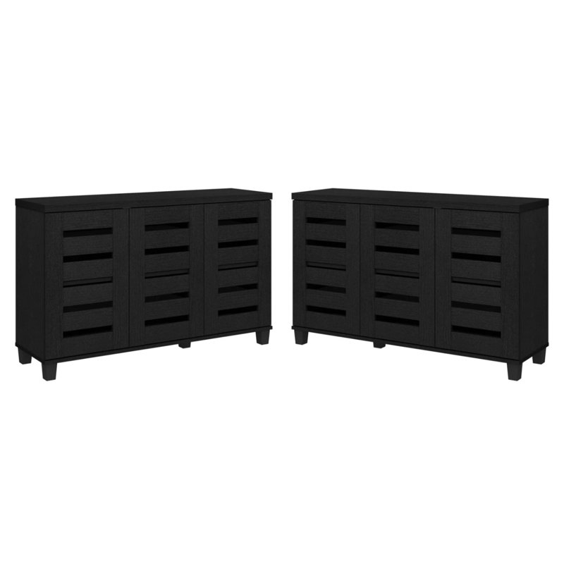 Armoire de rangement à chaussures en bois manufacturé 3 portes Lismore, Chêne noir