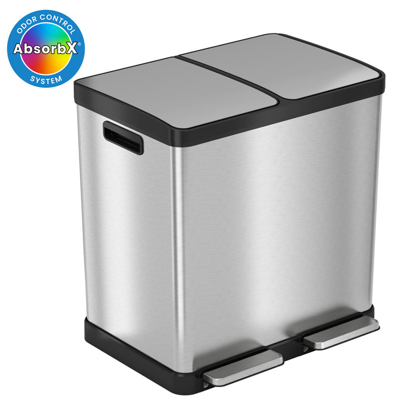 Stainless Steel 16 Gallon Step-On Multi-Compartments Trash and Recycling Bin