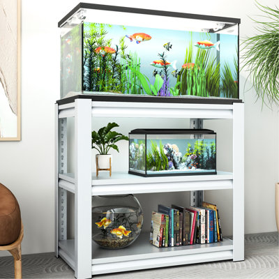 Metal Fish Tank Stand For 40 - 50 Gallons, 33.56" L X 17.73" W 31.26" H, Construction, Adjustable 3 Shelf, , Floor, Include Assembly Tools Gallon Aquarium Stand, Rack, & Stable, Powder Coated, Floor