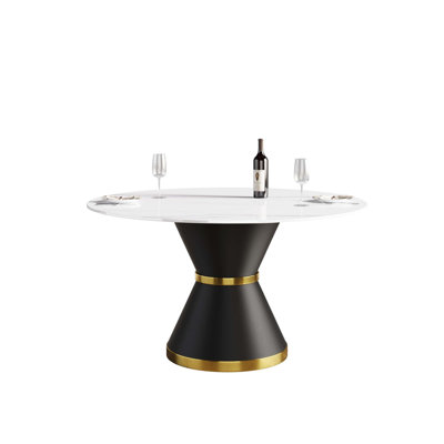 53.15"Modern Artificial Stone Round Carbon Steel Base Dining Table-Can Accommodate 6 People