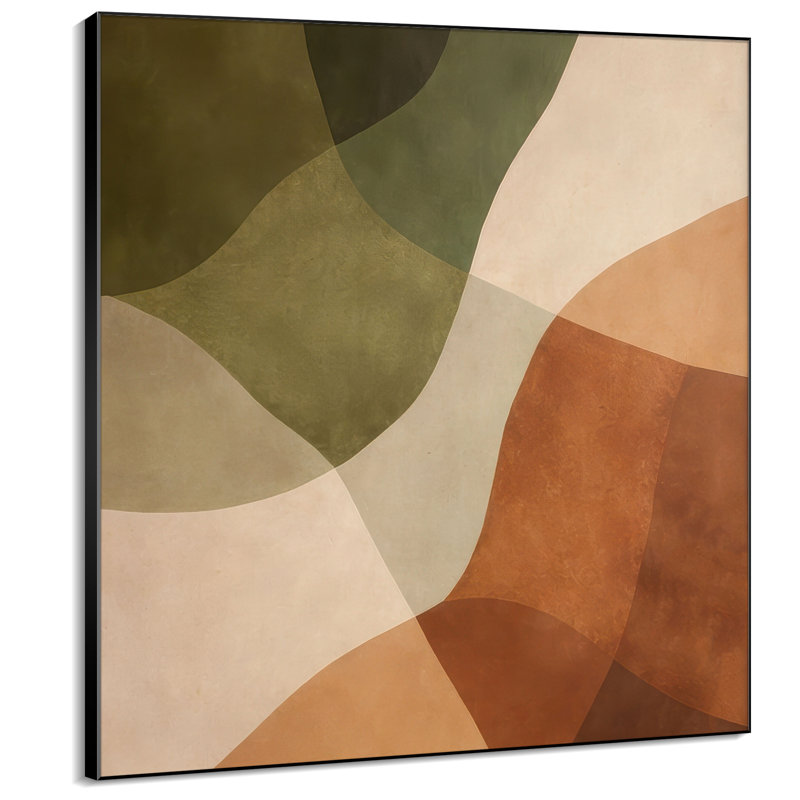 Très grand art mural imprimé sur tissu - Formes abstraites de ton terre moderne en sauge et terre cuite pour la chambre à coucher - «Assemblage requis du cadre (cadre non fini)»
