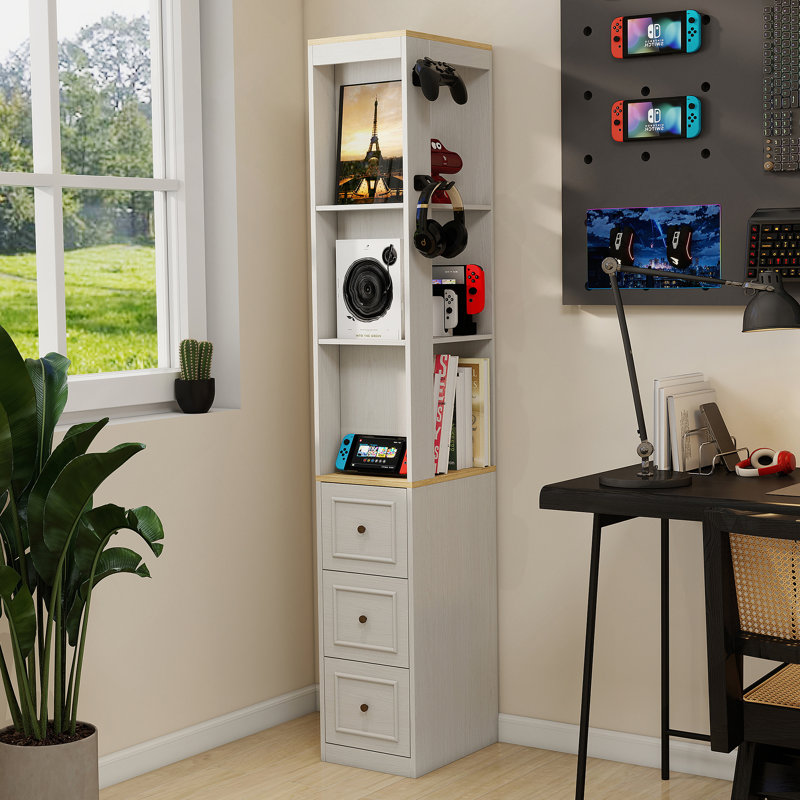 Armoire en bois, armoire de rangement avec 3 tiroirs et 2 crochets