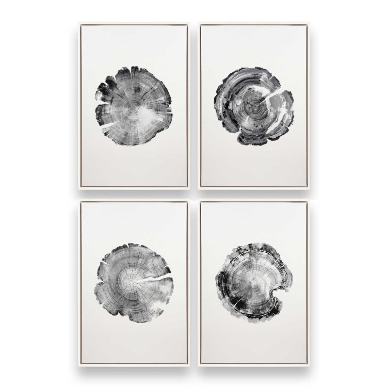 Anneaux du temps, ensemble de 4 impressions, Cadre flottant blanc opaque, 36 po x 24 po