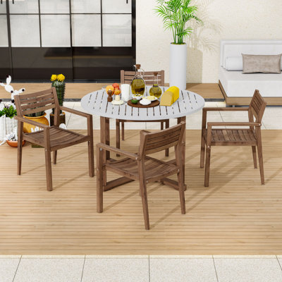 5-Piece Outdoor Dining Set with Round Slatted Table and 4 Ergonomic Chairs for Garden or Poolside