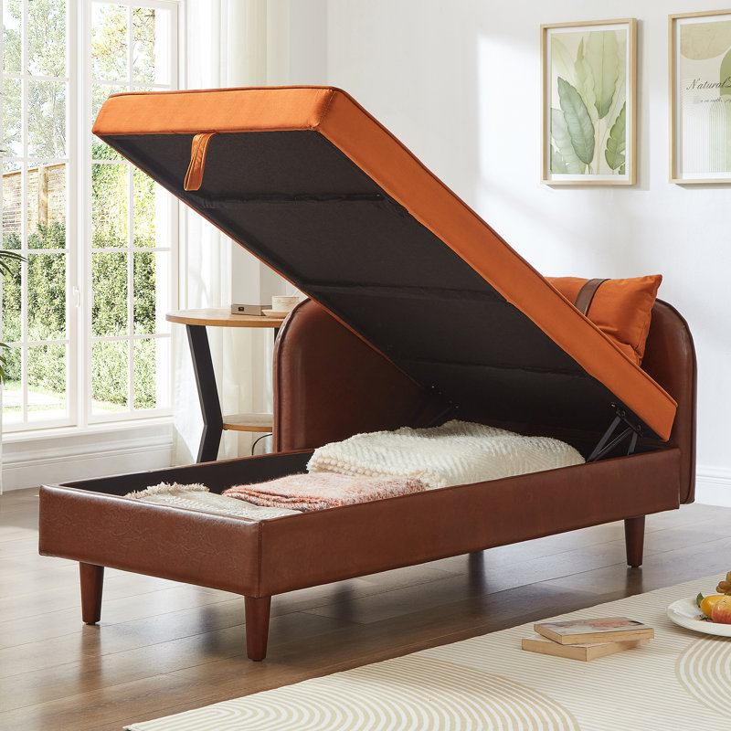 Chaise longue 65 po, velours brun et orange, mousse haute élasticité, structure stable, fauteuil de rangement de 65 pouces en quatre couleurs variées, fabrication en cuir et en bois massif, dossier confortable