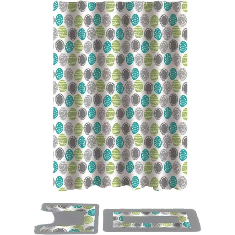 Ensemble de salle de bain Ben & Jonah gris à motif floral 15 pièces avec rideau de douche, tapis de bain et crochets de douche à bille roulante en métal - Rehaussez le décor de votre salle de bain - 100% polyester et lavable à la machine