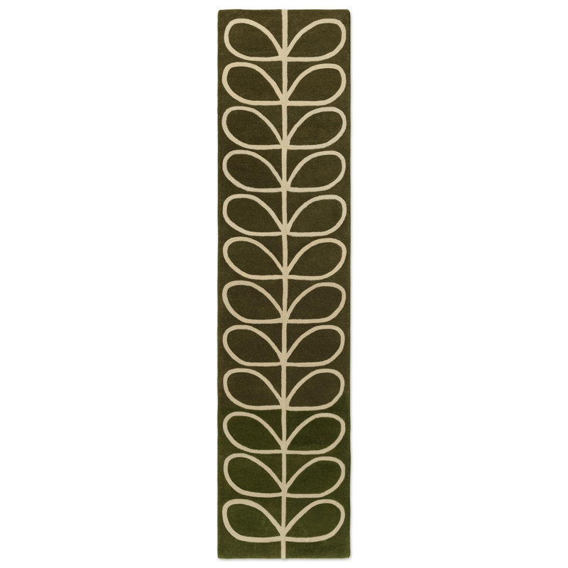 Hand Tufted Wool Abstract Area Rug in Olive, Runner 2'4" x 9'10"