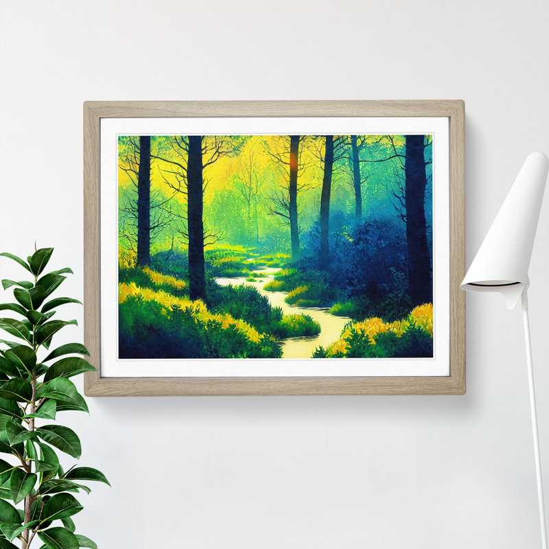 Summer Forest Watercolour Vol.1 - Single Picture Frame Painting, 46cm H x 64cm W x 2cm D, Oak