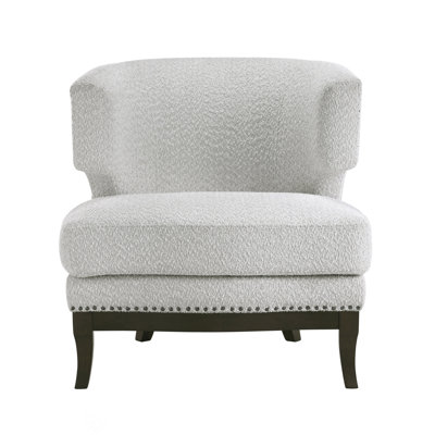 Contemporary Accent Chair With Boucle Fabric, Nailhead Trim, And Elegant Barrel Back Design For Modern Interiors